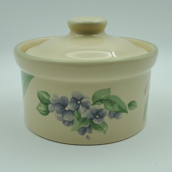 Pfaltzgraff Garden Party Butter Tub Lidded Dish Covered Casserole Tulips Violets - Picture 2 of 6